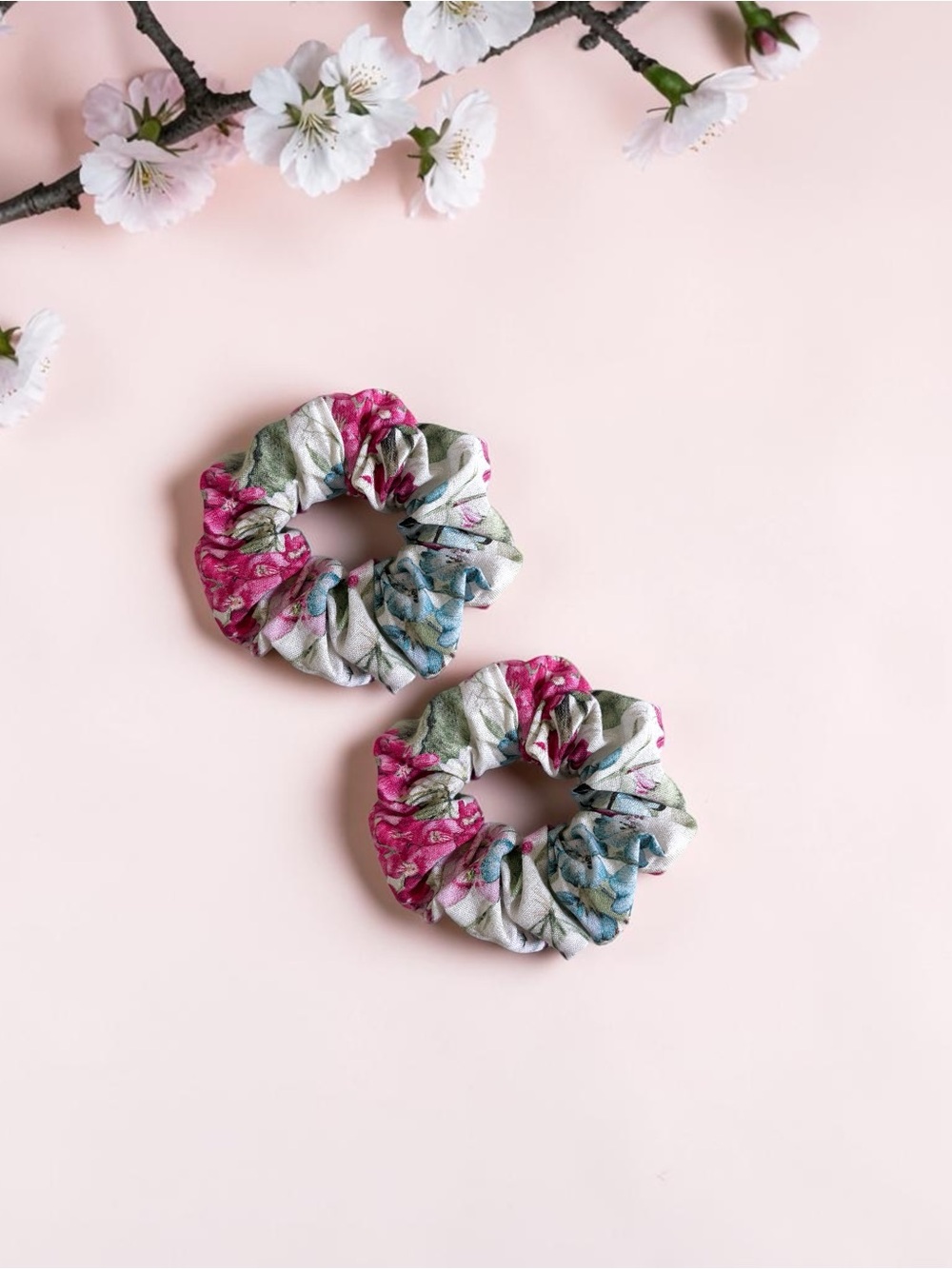 Floral Butterfly Scrunchie Set 3 or 5 Handmade Cotton Hair Ties